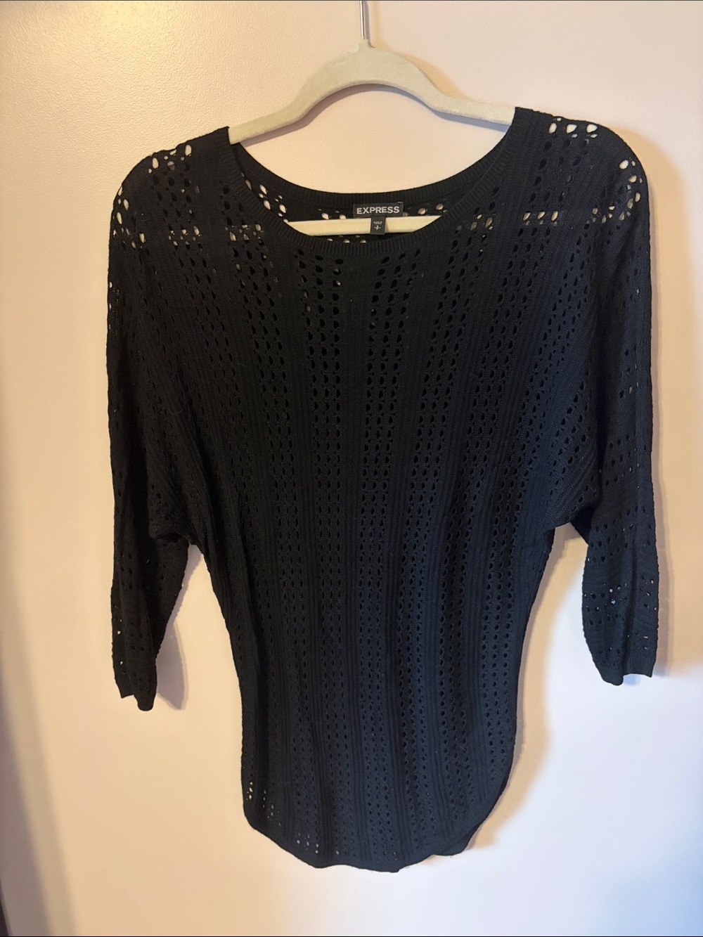 Express Black Open-Knit Dolman Sleeve Sweater